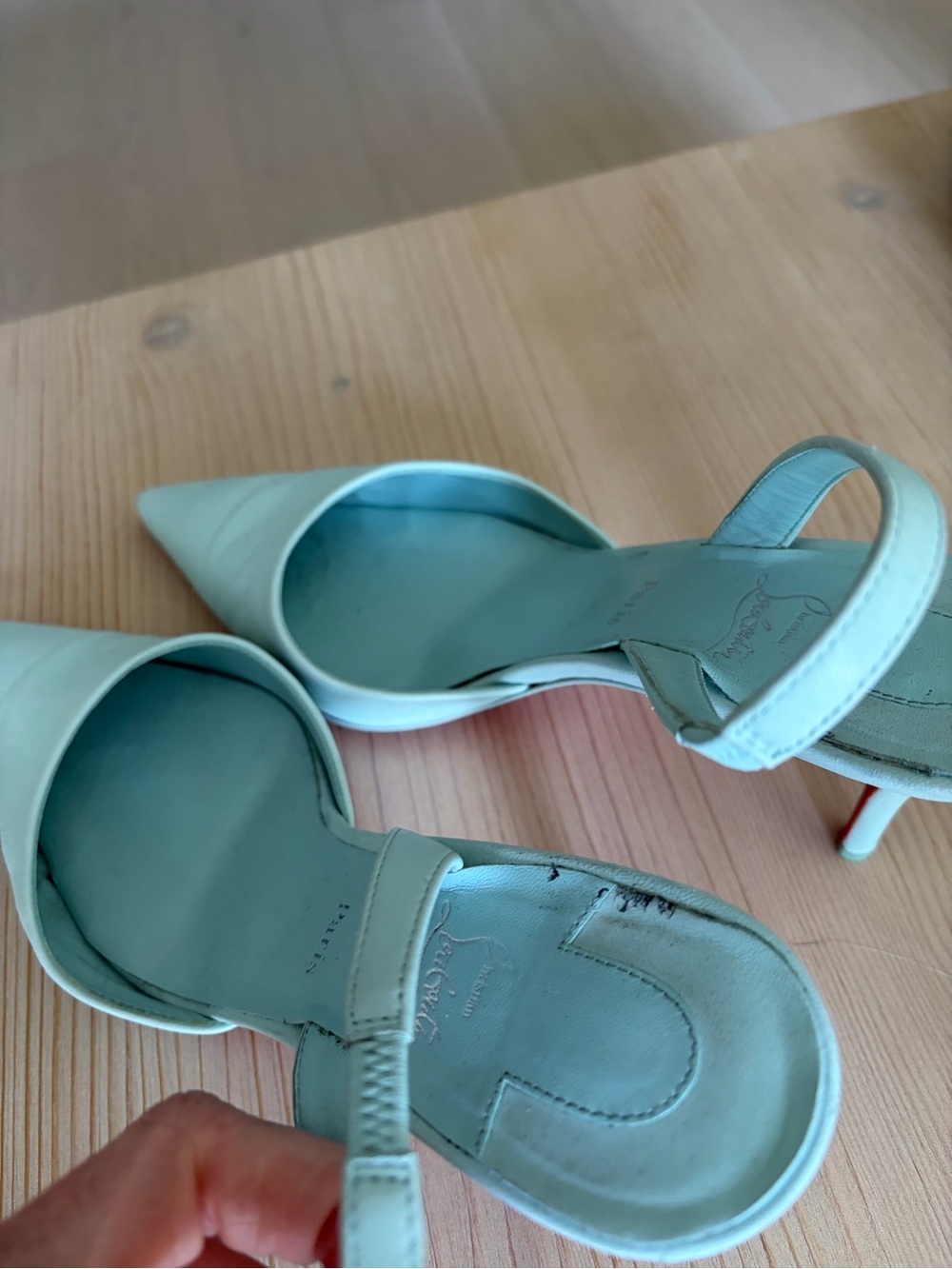 Christian Louboutin Pale Mint Leather Slingback Pumps - Picture 5 of 8